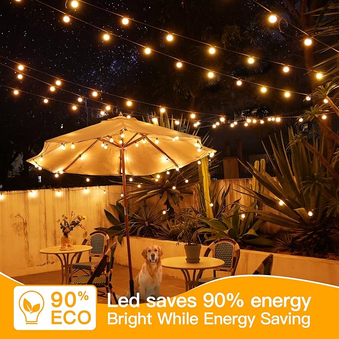 Ollny 50FT Outdoor String Lights, Waterproof Connectable Shatterproof Outside Light with 25 Edison + 2 Spare LED Bulbs Plug in, Patio Lights for Indoor Balcony Porch Camping Deck