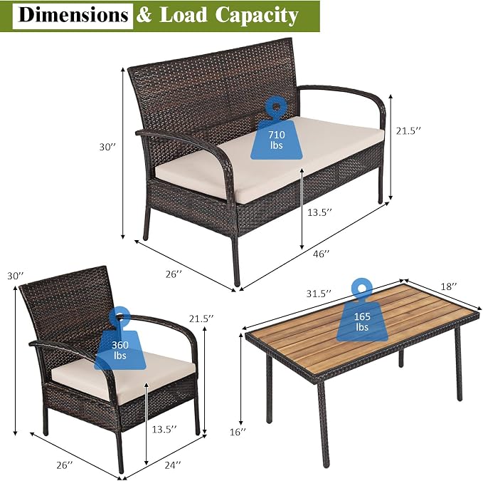 COSTWAY 8PCS Patio Rattan Furniture Set Outdoor Conversation Set Coffee Table w/Cushions