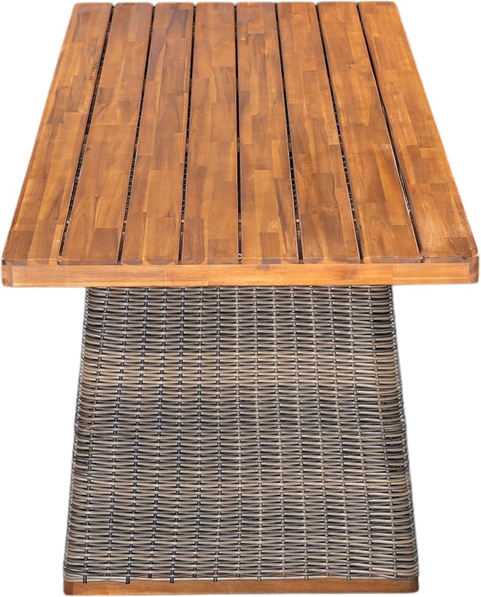 Christopher Knight Home Xavi Patio Acacia Wood Dining Set, Outdoor Side Table and Chairs Set with Slatted Panel Design and Handwoven Rattan Legs, Outdoor Furniture Set for Garden, 2 pcs, Grey + Teak