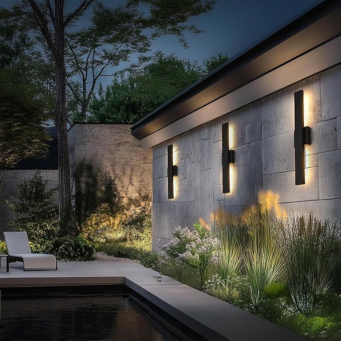23.6inch Long Outdoor Modern LED Wall Light,24W Warm White 120V Wall Mount Lighting Fixture Black Wall Lights Porch Lights Wall Sconce for House, Long LED Linear Outside Lighting for Garage, Entryway