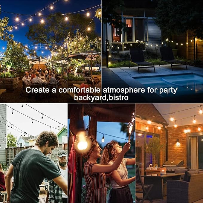Lightdot 200FT Outdoor String Lights, LED Bistro String Lights with Shatterproof ST38 Vintage Bulbs, 2200K Dimmable, Waterproof Hanging Lights for Porch, Deck, Garden, Backyard, Balcony - ETL Listed