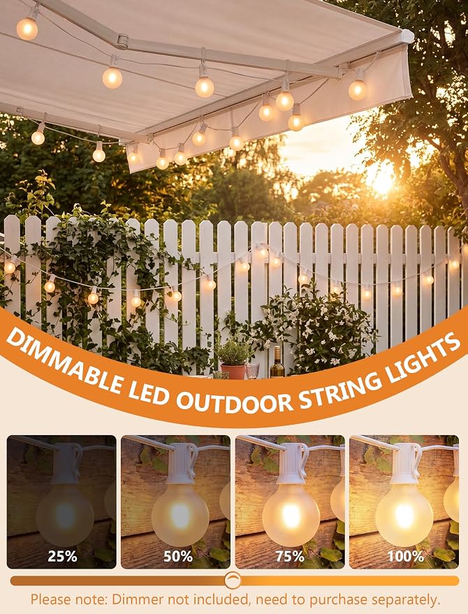 GOOTHY Outdoor LED String Lights, 50Ft with 52 Frosted White LED Globe Bulbs, Waterproof for Indoor/Outdoor Use, Perfect for Garden, Bistro, Pergola, Tents & Decorations, White