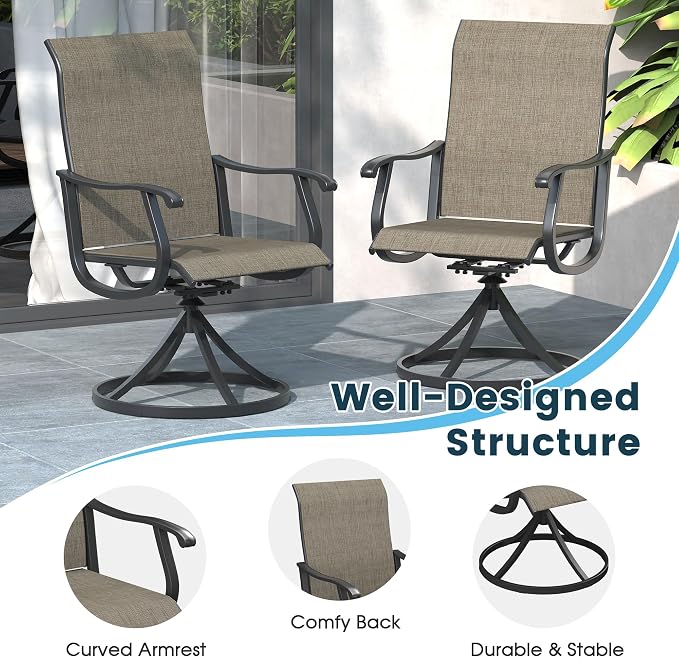 3 Pieces Patio Furniture Dining Set, 2 Textilene Swivel Dining Chairs, 28" Outdoor Square Metal Table with Storage Shelf, Outdoor Dining Set for Porch, Lawn, Garden, Black/Brown
