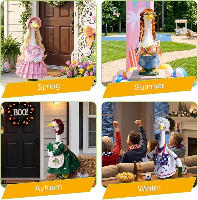 4Pcs Porch Goose Wigs Set Porch Goose Outfits Accessories for Outdoor Statue Accessories Garden Patio Yard Goosey Decoration (4PCS Wigs)