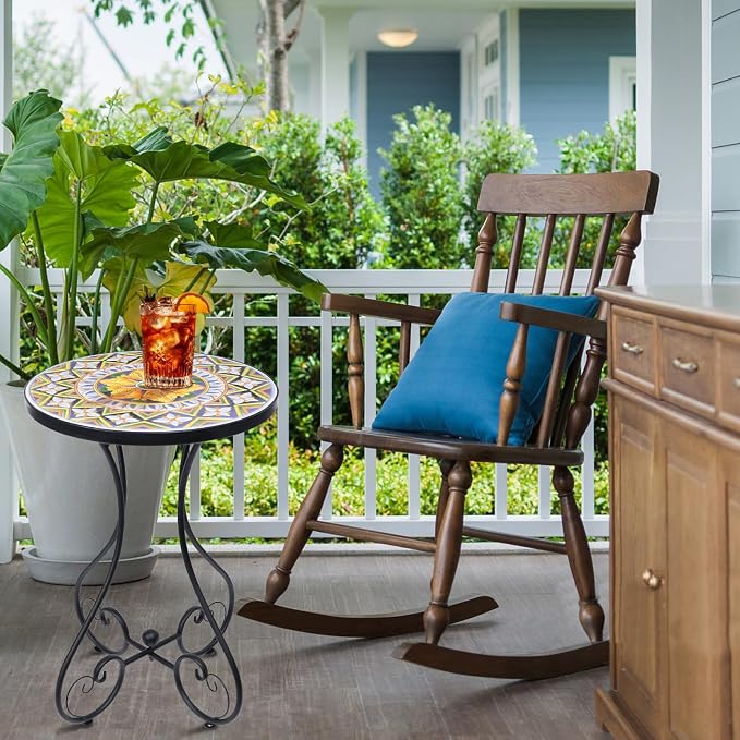 VCUTEKA Outdoor Side Table Mosaic Patio Table Accent Tables Mosaic Tile Top Metal Frame Small End Tables Porch Beach Patio Garden Balcony Yellow