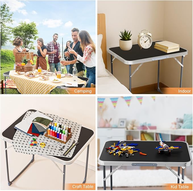 VINGLI 2.3FT Small Folding Camping Table，Portable Camping Table with Carrying Handle, Picnic Table Foldable Table Essentials for Indoor Outdoor