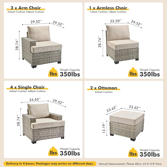 9 Pcs Outdoor Sectional Patio Furniture Set with Ottomans - All Weather Wicker Modular Outside Sectional Couch,Patio Seating Outdoor Conversation Sets for Deck Yard Garden,Beige
