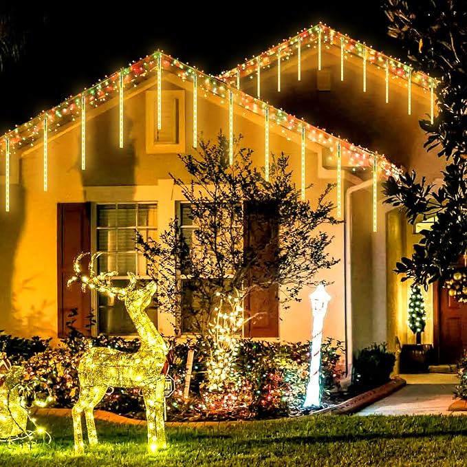 JMEXSUSS 2 Pack Warm White Solar Meteor Shower Lights | 16 Tube 288 LED Meteor Christmas Lights, Solar Christmas Lights Outdoor Waterproof for Tree Christmas Decorations