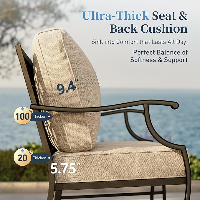 SUNSHINE VALLEY Patio Furniture Set with Firepit Table, 4 Piece Metal Outdoor Patio Furniture, 2 Swivel Chairs and 3 Seater Sofa with 5.75" Extra Thick Cushion and Gas Fire Pit Table for Backyard Deck