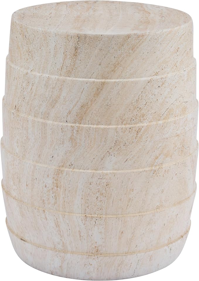 Christopher Knight Home Yayce 18.31" H Indoor Outdoor Accent Side Table, Patio Decorative End Table, Cylindrical Lightweight Concrete Garden Stool for Patio Balcony & Garden Decor, Light Beige