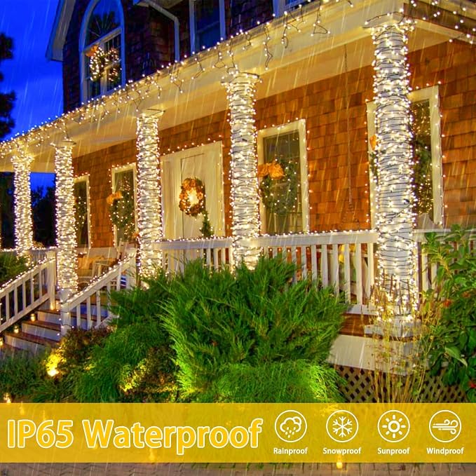 Solar String Lights Outdoor 4 Pack 170FT 480 LED Christmas Light Warm White | 8 Modes, Auto On/Off, Memory Function, Waterproof Solar Twinkle Lights for Outside Xmas Tree Garden Party Christmas Decor