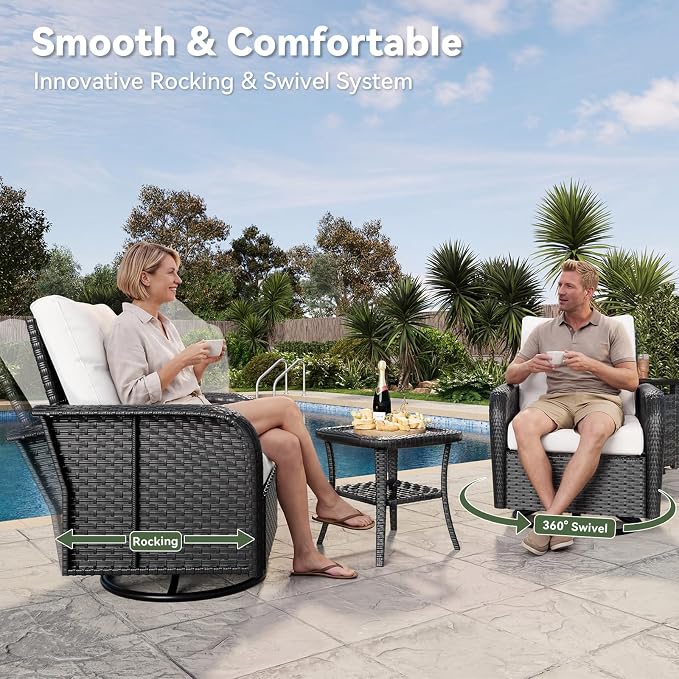 Aoxun 7-Piece Patio Furniture Set with Thick Cushions, Wicker Rattan Outdoor Sectional Sofa with High Back Swivel Rocker Chairs, Outdoor Patio Furniture Set with Coffee Table & Ottoman, Beige