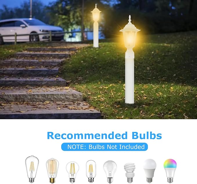 Outdoor Post Light, Rustproof Aluminum Pole Lamp, White | Exterior Lamp Post Light Fixture for Garden, Yard, Pathway, Waterproof, Glass, E26 Base, Max 60W, 1 Pack