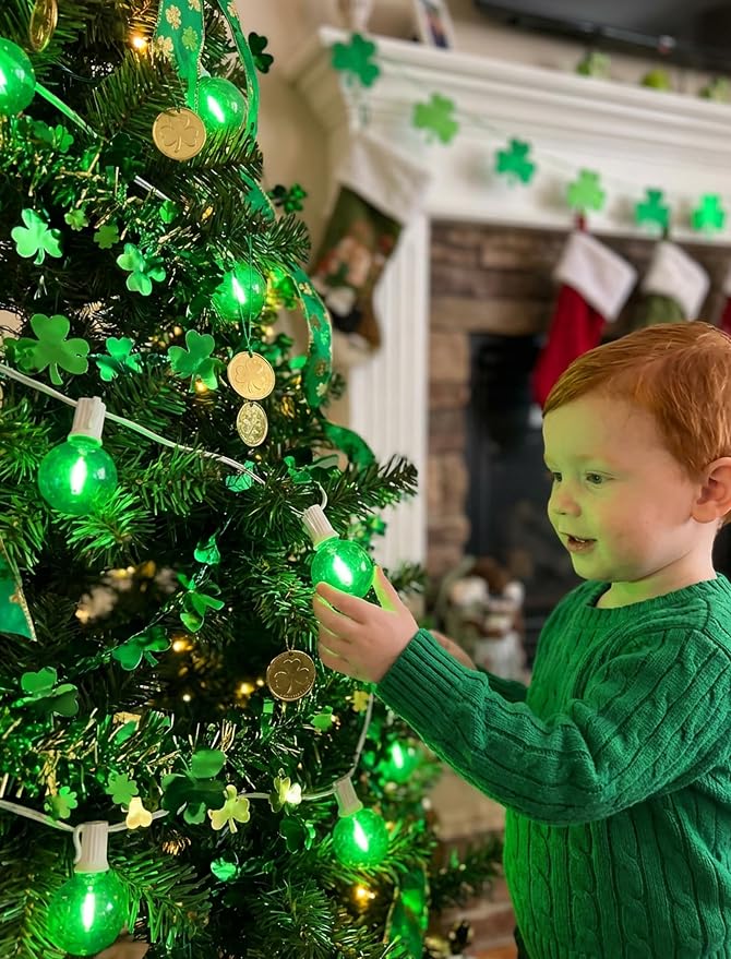 25Ft G40 LED Outdoor Globe String Lights, Outdoor St. Patrick's Day Decorations Lights with 27 Shatterproof Green Bulbs, Hanging Patio Light Waterproof for Irish-themed Party Backyard Garden Wedding
