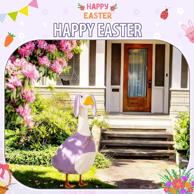 FuWeave Easter Bunny Goose Outfit for 23" Goose Costume for Cement Plastic Porch Geese Statue Spring Outdoor Garden Yard Patio Decoration, Purple