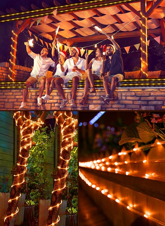 Brightown Halloween Solar Rope Lights, 39FT 100LED, Orange | IP65 Solar Fairy Lights with 8 Lighting Modes, Halloween Decoration Outdoor for Party Garden Yard Holiday Tree Decoration