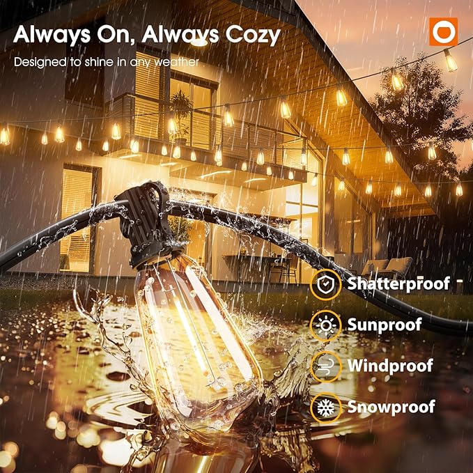 addlon 400FT(50*8) Outdoor String Lights with Remote LED Edison Waterproof | Plastic ST38 Shatterproof Bulbs, Extra Long Lighting, Hanging for Patio Outside Backyard Pergola Bistro Porch Garden Party