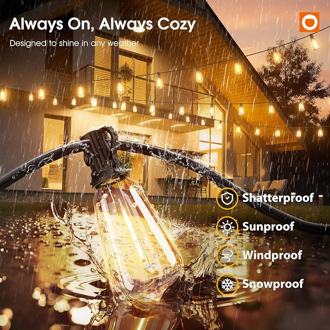 addlon 200FT(50*4) Outdoor String Lights with Remote LED Edison Waterproof | 108 Plastic ST38 Shatterproof Bulb, Extra Long Lighting, Hanging for Patio Outside Backyard Pergola Bistro Porch Garden Party
