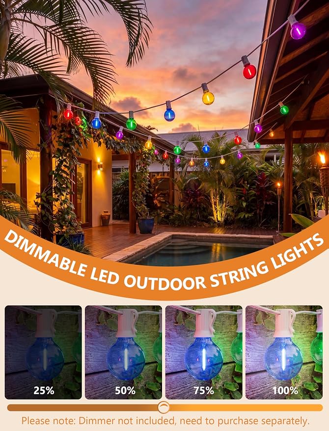 25Ft LED Outdoor String Lights, G40 Outdoor Christmas Decorations Lights Waterproof with 27 LED Globe Multicolor Bulb, Hanging Vintage Christmas Lights for Patio Roofline Backyard Garden Party Decor