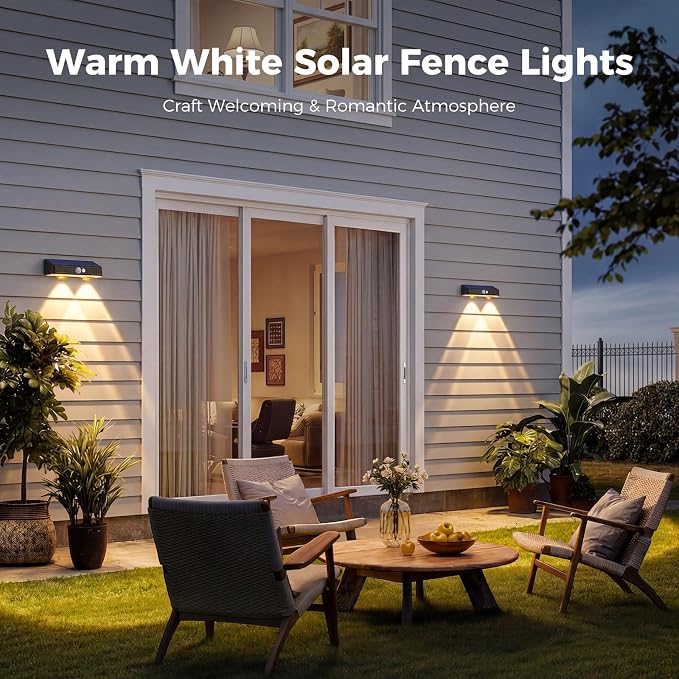 kolpop Warm White Solar Fence Lights Outdoor,8 Pack Fence Lights Solar Powered with Motion Sensor,IP65 Waterproof,3 Modes LED Solar Lights for Patio,Backyard,Railing,Wall,Nighttime,Party,Pool