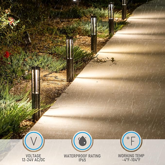 LEONLITE 12-Pack 3W 5CCT LED Low Voltage Path Lights Aluminum Black | LED Landscape Pathway Lights, Outdoor Landscape Lighting, 1800K2700K3000K4000K5000K Selectable, 12-24V, ETL, IP65 Waterproof