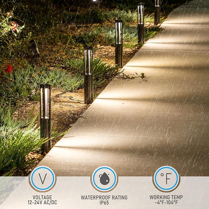 LEONLITE 10-Pack 3W 5CCT LED Low Voltage Path Lights Aluminum Black | LED Landscape Pathway Lights, Outdoor Landscape Lighting, 1800K2700K3000K4000K5000K Selectable, 12-24V, ETL, IP65 Waterproof