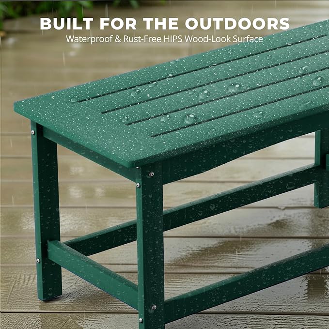 Green Outdoor Coffee Table for Patio 35.4 x 17.5 x 16.1 Poly Lumber | 250 lb All-Weather HIPS Rectangle Patio Table, Stainless Steel Hardware, 1-Year Warranty for Deck Garden Porch Backyard