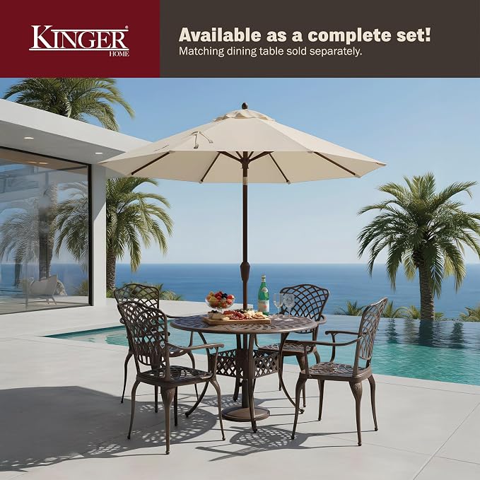 Kinger Home Arden 2-Piece Outdoor Patio Dining Chairs Set of 2, Cast Aluminum Patio Chair Set, All-Weather Resistant Outdoor Dining Furniture, Brown