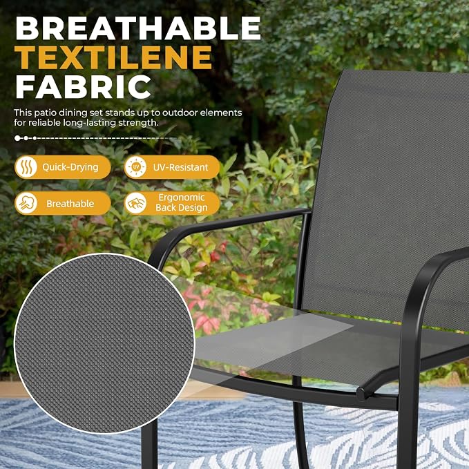 7-Piece Patio Dining Set with Umbrella,6 Person Outdoor Table and Chairs Set, 6 Metal Dining Chairs and Round Outdoor Table with 1.57" Umbrella Hole,Grey