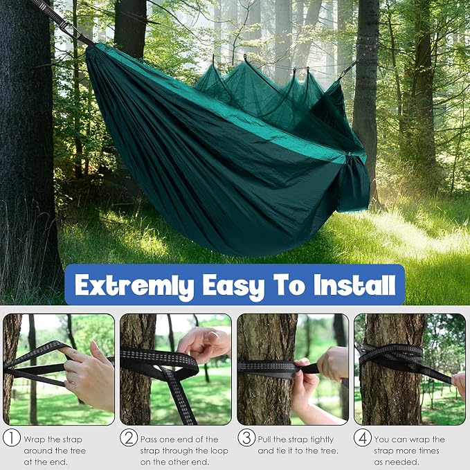 Gold Armour Camping Hammock - Camping Essentials, Double Hammock with Bug Net, Camping Gear Hammock for Outside, Hiking, and Travel (Turquoise & Seafoam)