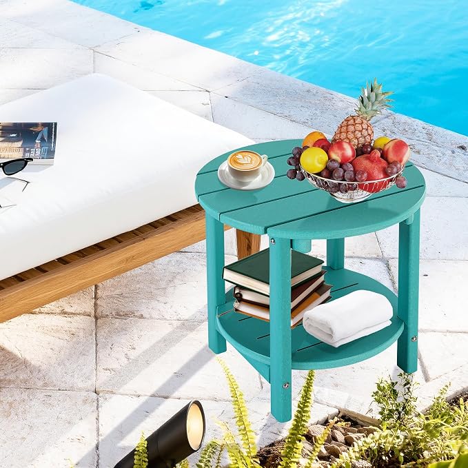 LZRS Adirondack Side Table Double End Table, Outdoor Coffee Tables for Patio, Backyard,Pool, Indoor Companion, Easy Maintenance & Weather Resistant(Turquoise)