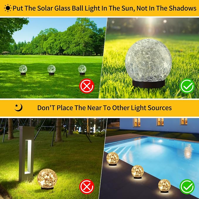JKIMK Solar Globe Lights Outdoor Waterproof-Solar Balls for Garden | Cracked Glass Ball Lights Outdoor-Solar Orbs for Outside-Decorations for Patio and Yard Lawn Backyard Decor
