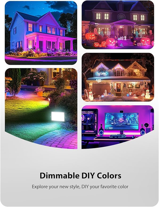 Onforu 4 Pack LED RGBW Flood Lights Outdoor 70W, 2700K Warm White Dimmable Million Color Changing Floodlight Waterproof with Remote, DIY Stage Lights Uplighting Indoor for Party