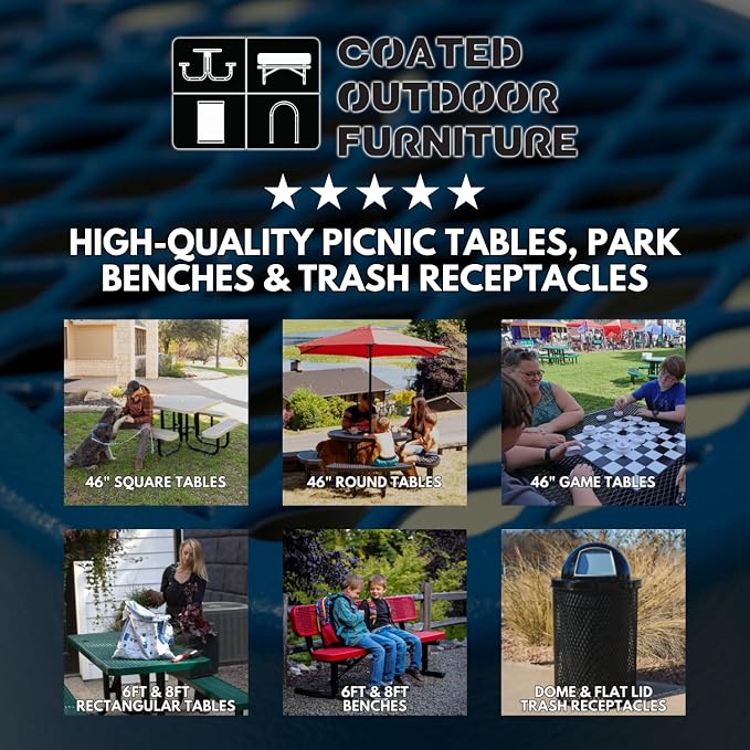 COATEDOUTDOORFURNITURE Heavy-Duty Portable ADA-Compliant Outdoor Picnic Table, Punched Steel Patio Furniture Made in America (8ft Rectangular, One-Side Handicap, Yellow with Yellow Frames)