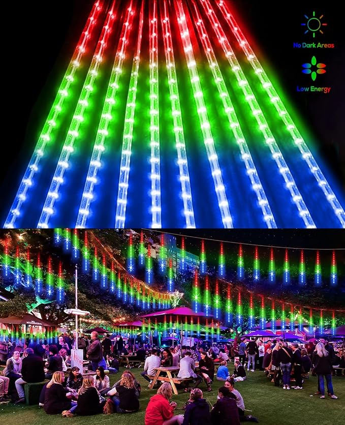 Meteor Shower Rain Lights 12 in 10 Tubes Drop Icicle Snow Falling Raindrop Cascading Light for Wedding Party Christmas Light Outdoor, Shine Colorful