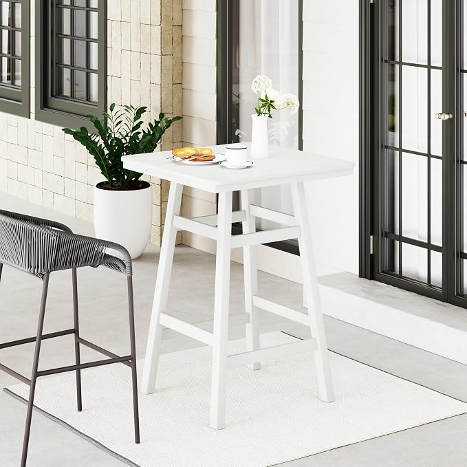 WestinTrends Malibu Square Outdoor Patio Bistro Bar Table with Umbrella Hole 42" Tall, White