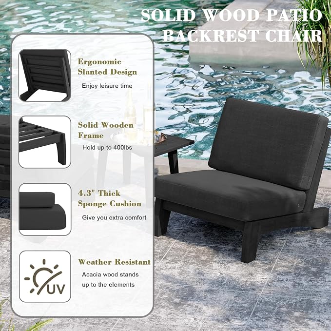 2 Piece Dark Wood Patio Chairs Outdoor Bistro Chair, All Weather Outdoor Furniture Patio Sofa Backyard Seating Group Conversation Sets with Dark Gray Cushions