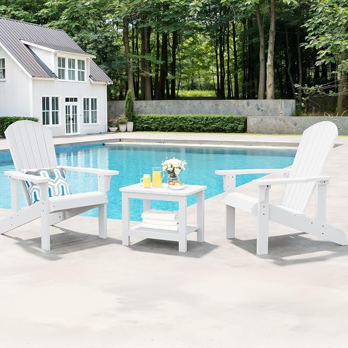 18" Outdoor Side Table, 2-Tier Patio Side Table, Weather Resistant, Easy Assembled, HIPS Adirondack Side Table for Backyard, Pool, Indoor