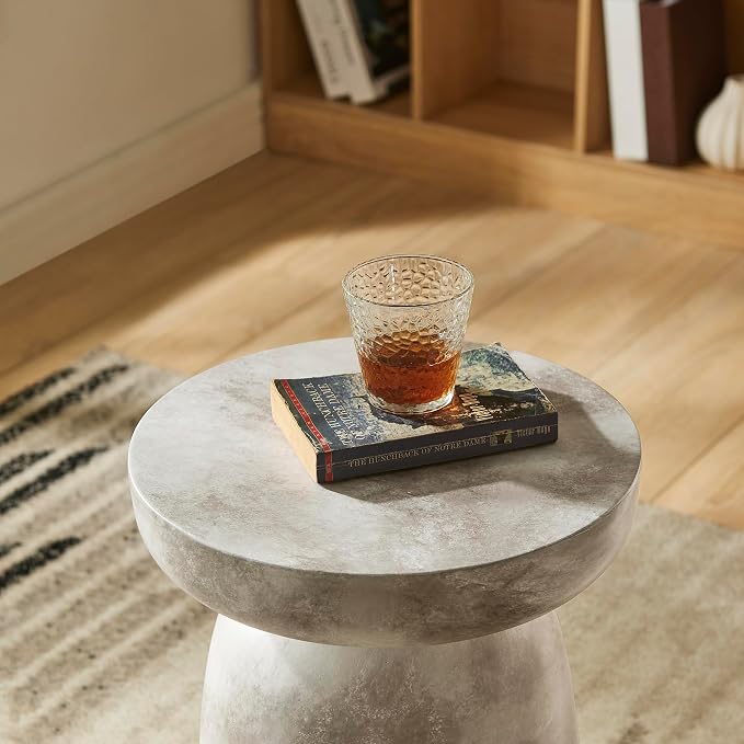 Morden Fort Modern Concrete Round Side Table with Stone-Look Finish, 18" Multifunctional Round End Table Table for Living Room, Bedroom, Balcony, Waterproof Stool for Indoor Outdoor Use