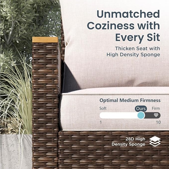 PHI VILLA Wicker Patio Furniture Set with Swivel Chairs, Rattan Sectional Outdoor Couch with Deep Seating for Poolside, Backyard, 2 x Swivel Patio Sofa, Beige Color