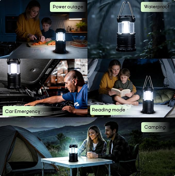MalloMe LED Camping Lantern, Battery Powered Lanterns for Power Outages, Portable Hanging Collapsible Camping Lights for Outdoor, Home, Emergency, Hurricane Lamp Survival Outage Light 3 x AA Operated