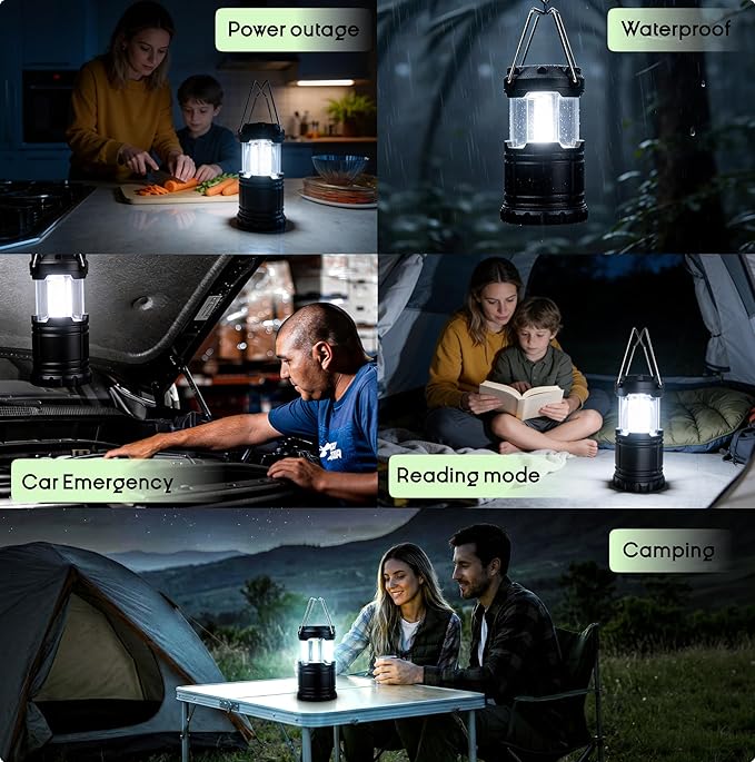 MalloMe LED Camping Lantern, Battery Powered Lanterns for Power Outages, Portable Hanging Collapsible Camping Lights for Outdoor, Home, Emergency, Hurricane Lamp Survival Outage Light 3 x AA Operated
