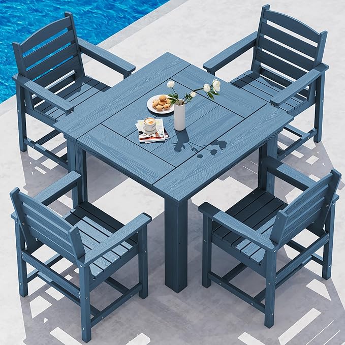SERWALL HDPE Outdoor Square Dining Set for 4 | with Armchair Seat