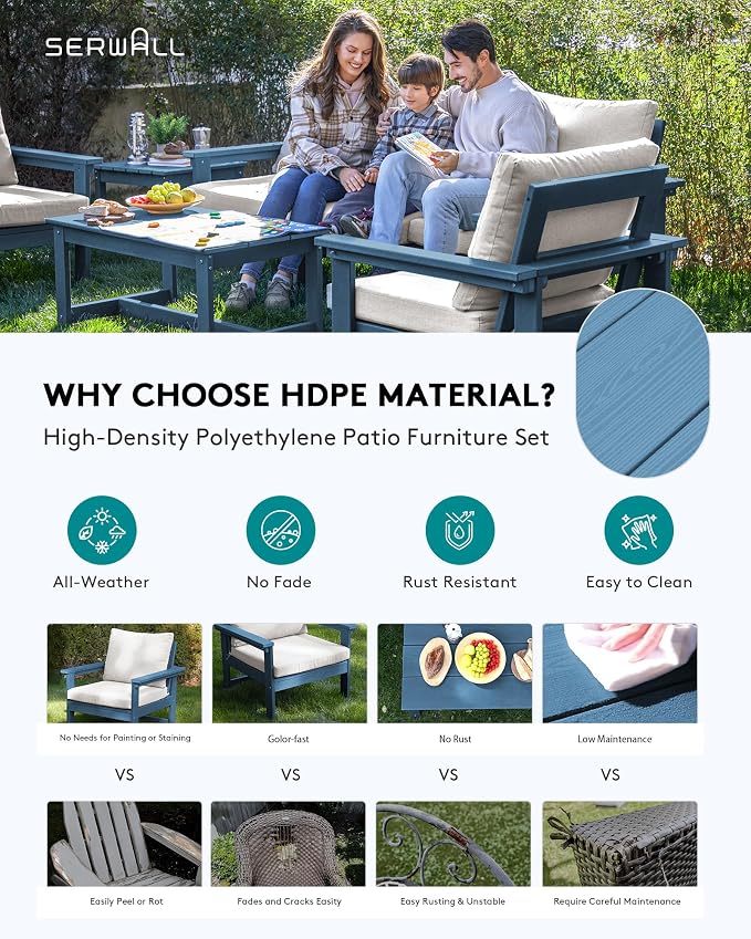 SERWALL Patio Side Table, Double Layer Outdoor End Table for Chairs Set, Blue