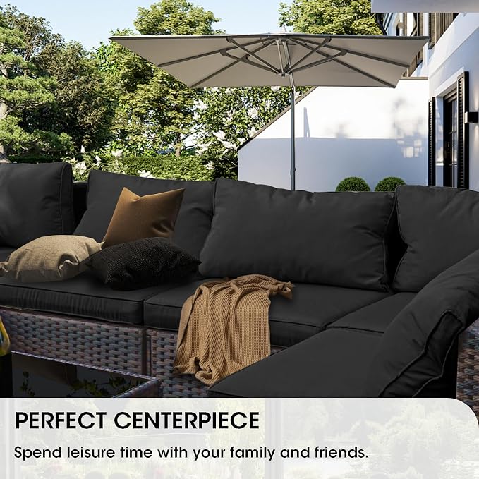 Grezone 5 Piece Patio Furniture Set with 44" Fire Pit Table, Outdoor Sectional Couch, PE Rattan Patio Conversation Sets with 4inch Cushions for Backyard Black