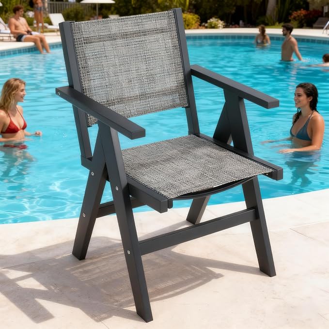 Patio Outdoor Chair, Dining Chair, Durable HIPS Material, Ergonomic Design, Mesh Chair for Patio, Gardens, Pool, Camping ect.(Charcoal Grey)
