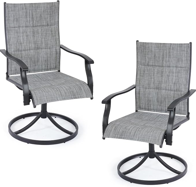 Patio Swivel Rocker Chairs Set of 2,Outdoor Dining Chairs High Back,15° Gentle Rocking Patio Chair with Padded Textilene, Metal Frame for Poolside Lawn Garden,Blue(2 PCS)