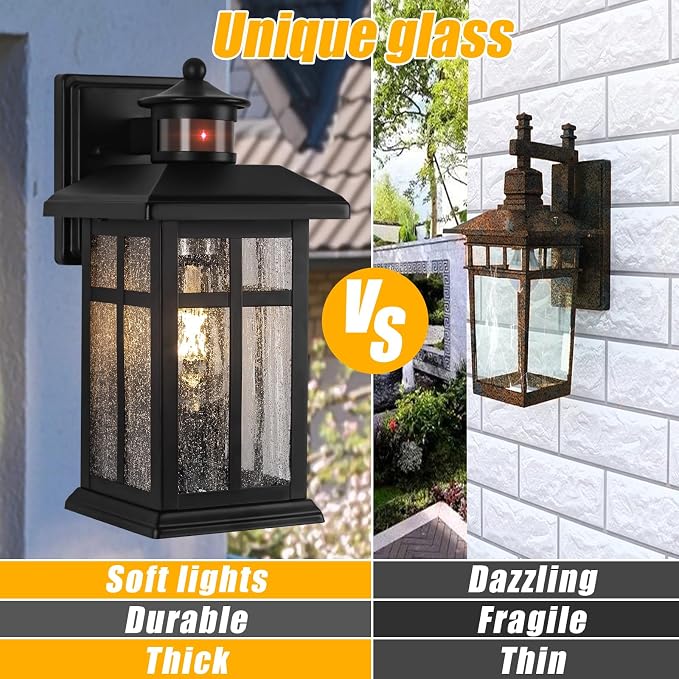 Brilvibera Outdoor Wall Light Motion Sensor, Dusk to Dawn Outdoor Lighting | Exterior Light Fixture, Black Porch Lights & Outdoor Dusk till Dawn Wall Mount Light for House Garage Entryway