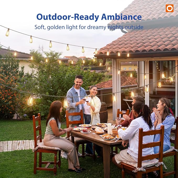addlon 200FT(50FT*4) Outdoor String Lights ST38 LED with Remote Waterproof | Dimmable Shatterproof Replaceable Bulbs, Connectable Hanging Strand for Porch Backyard Patio Garden Deck Outside, Timer