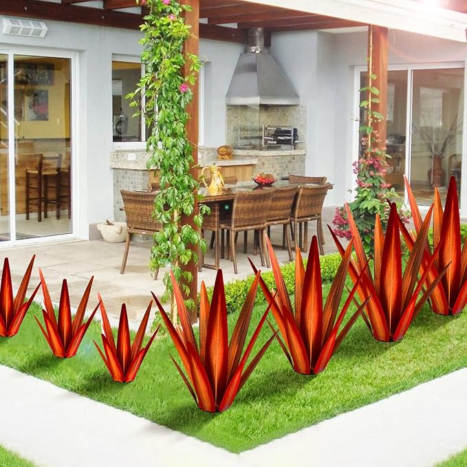 KODIBO 24" Metal Agave Plant Outdoor Decor, Large Garden Sculpture, Red | Wateproof, Rustproof, Hand-Painted Metal Plant, Tequila Rustic Sculpture, Desert Steel Yard Art, Yard Decorations Outdoor